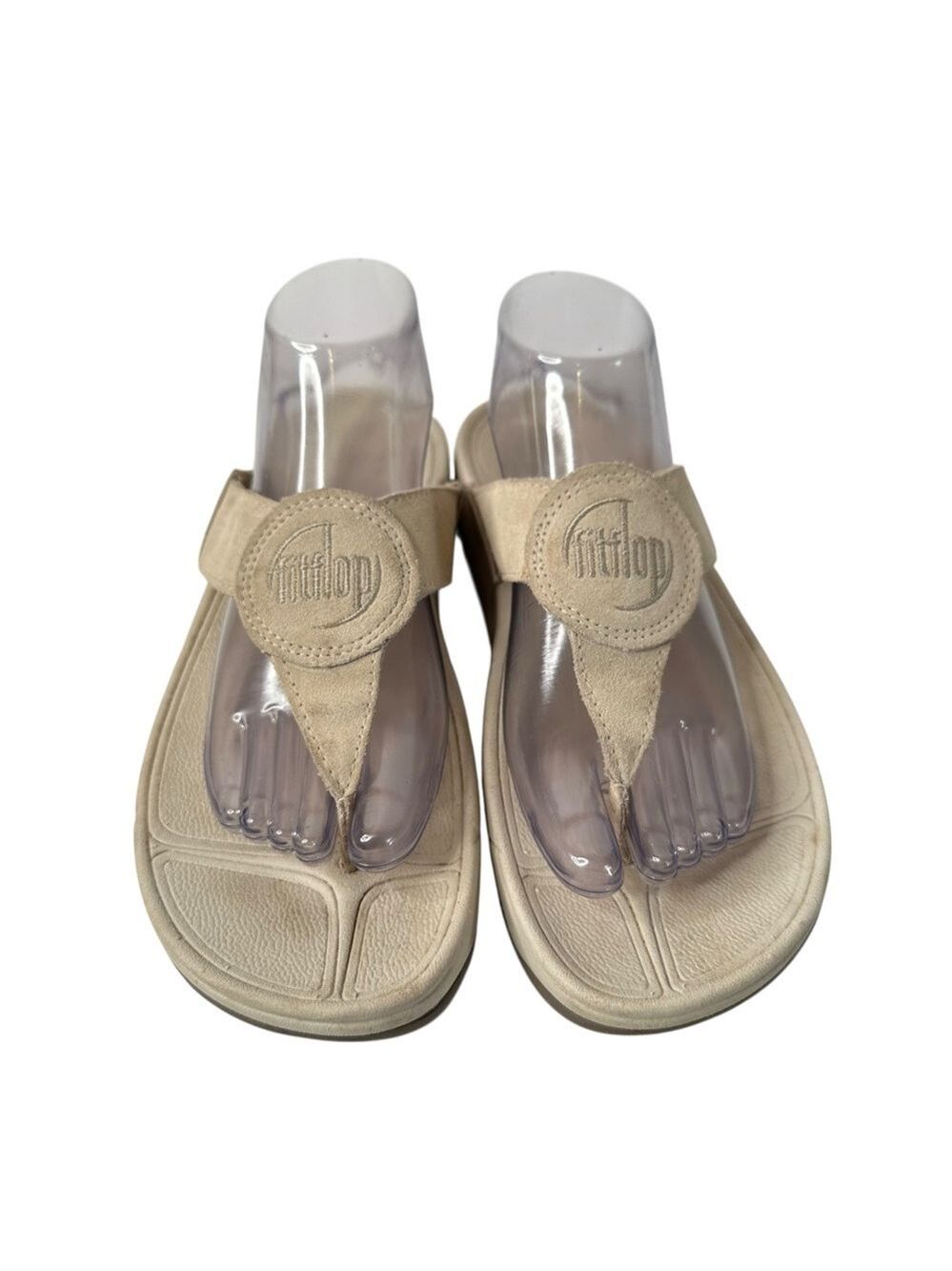 FitFlop Lulu Suede Toe Post Sandals Beige Wobbleboard Comfort Casual Summer 9